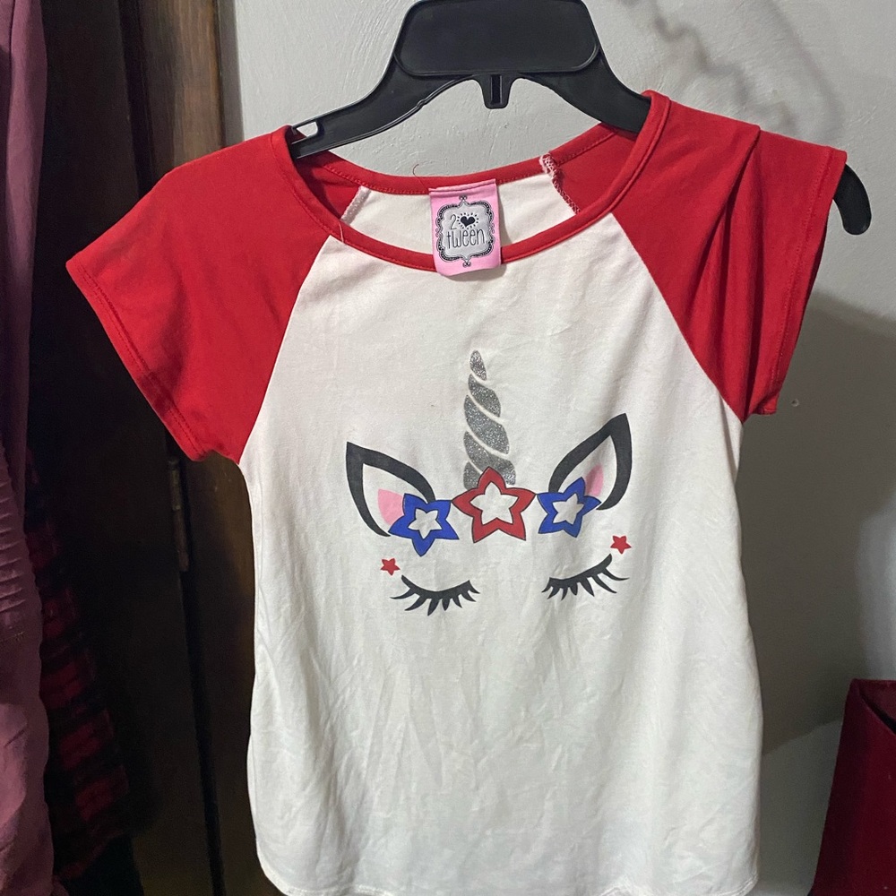 Little girls Unicorn Fourth of July T-shirts 7/8